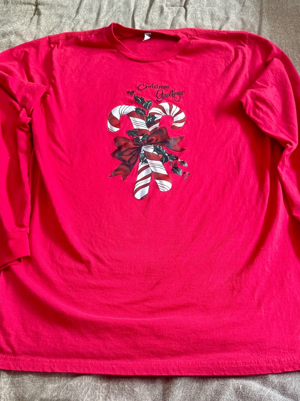 Red Christmas Candy Cane Long-Sleeve Top